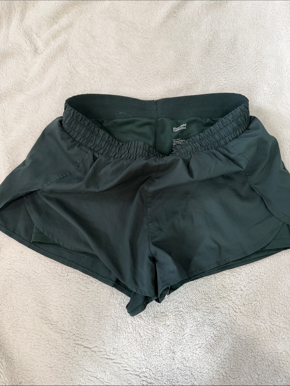 girlfriend collective Dark Green Athletic Shorts with Elastic Waistband